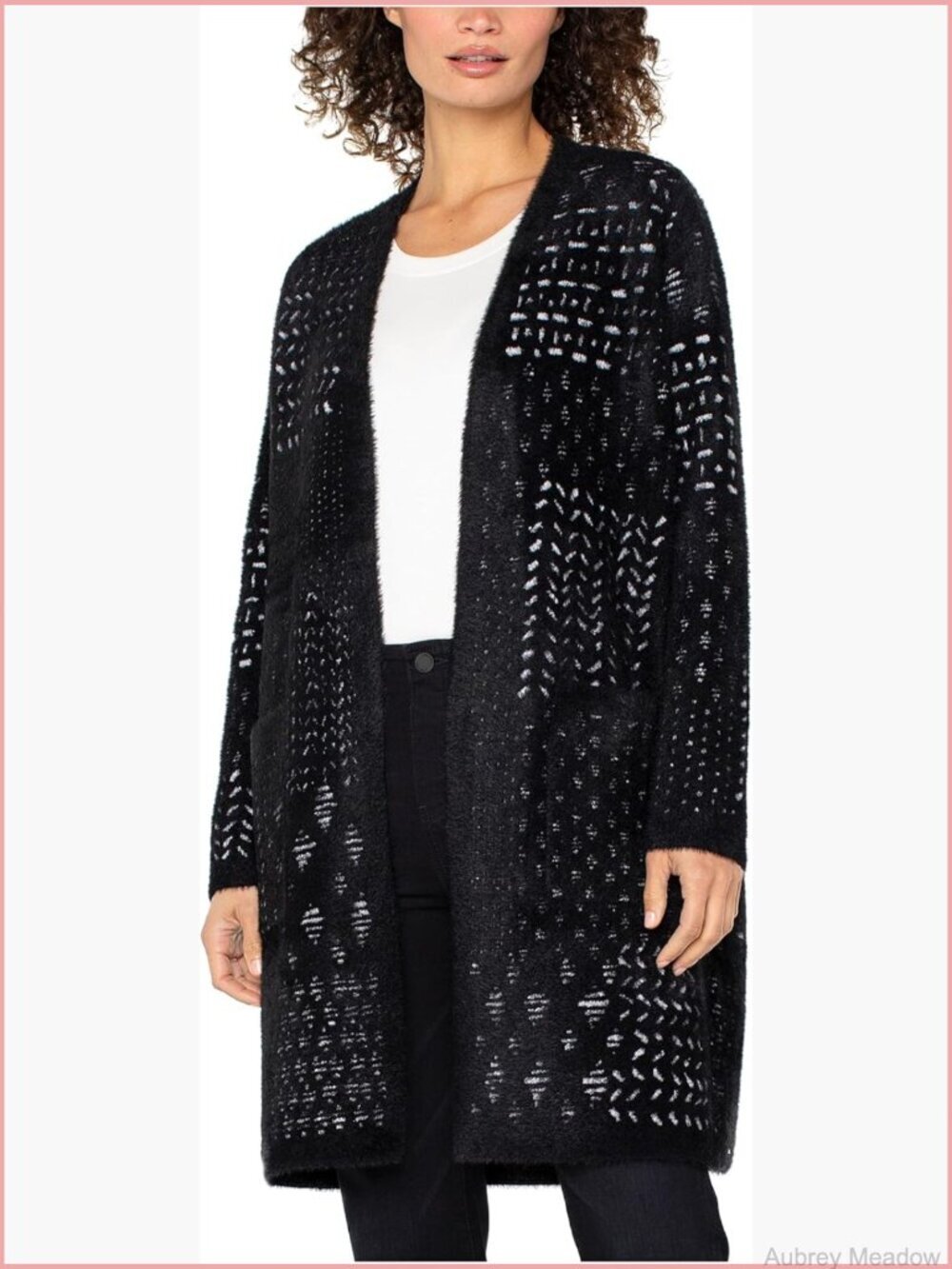 Petite Long Sleeve Collarless Open Front Sweater Coat - Regular Fit
